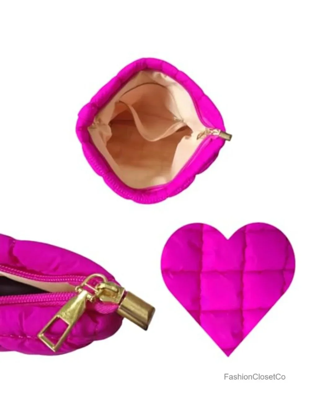 Quilted Puffer Makeup Bag with Pearl Bracelet - Cosmetic Pouch for Purse